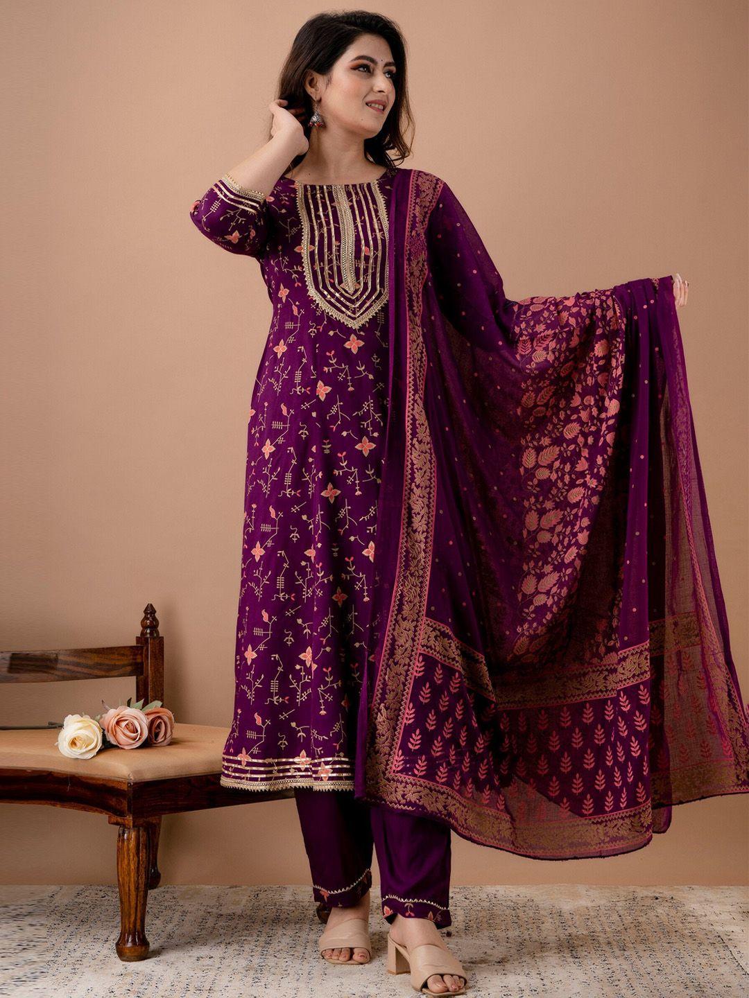 sp designs women floral printed gotta patti kurta with trousers & dupatta