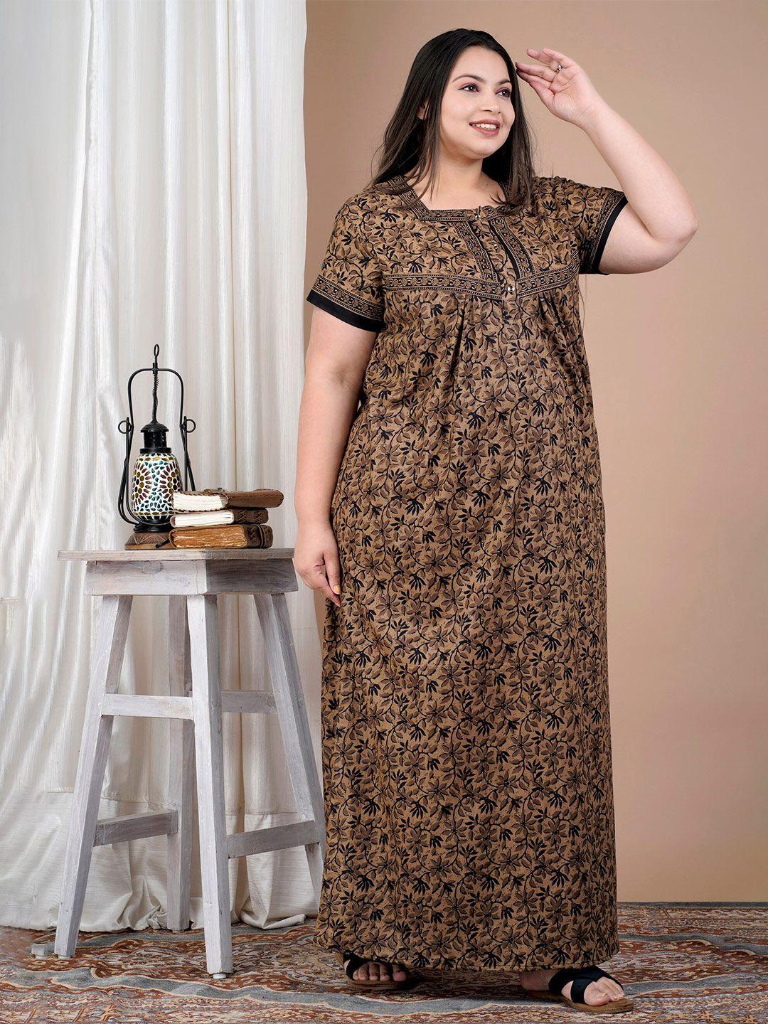 sp designs plus size floral printed pure cotton maxi nightdress