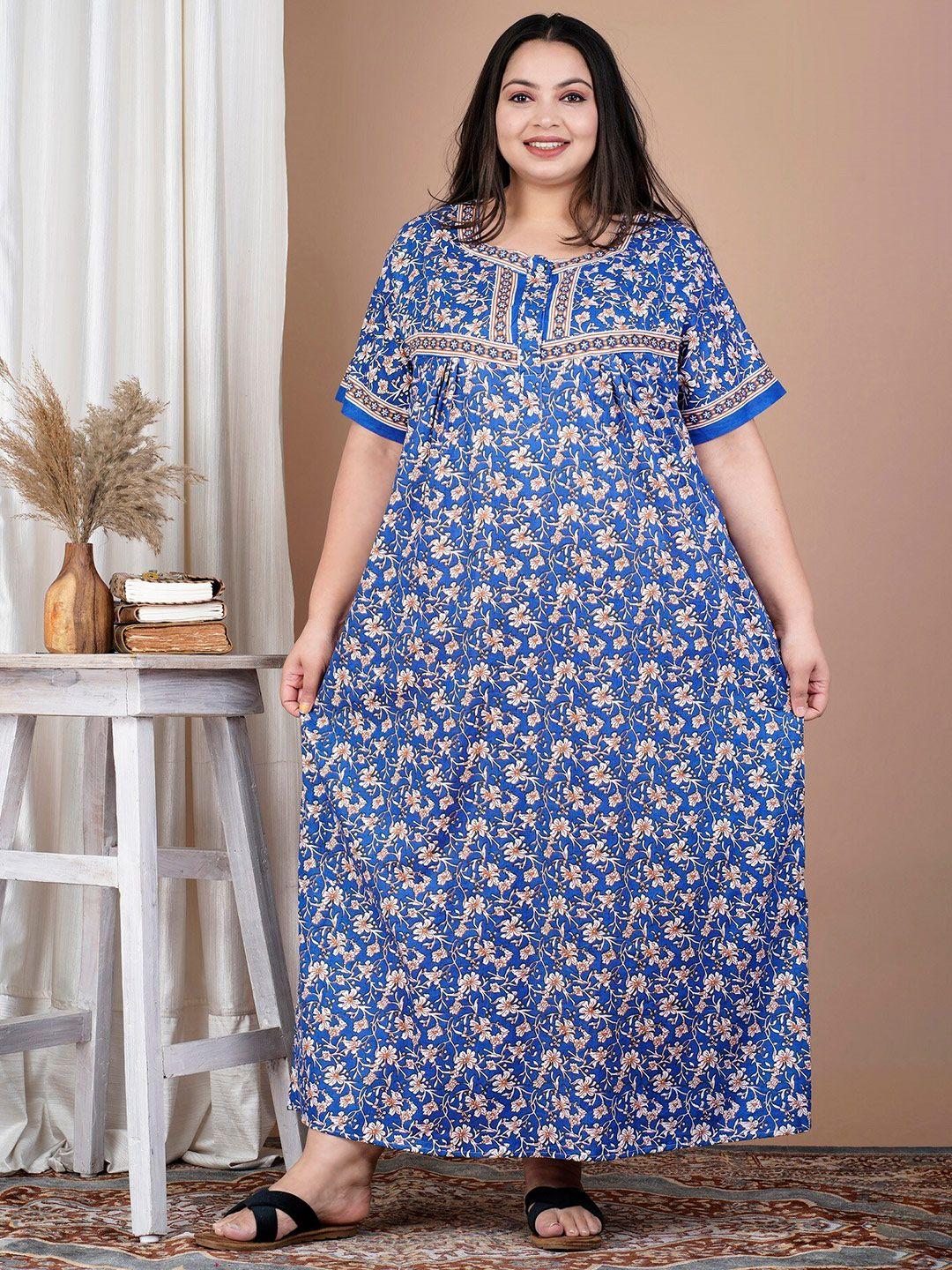 sp designs plus size floral printed pure cotton maxi nightdress
