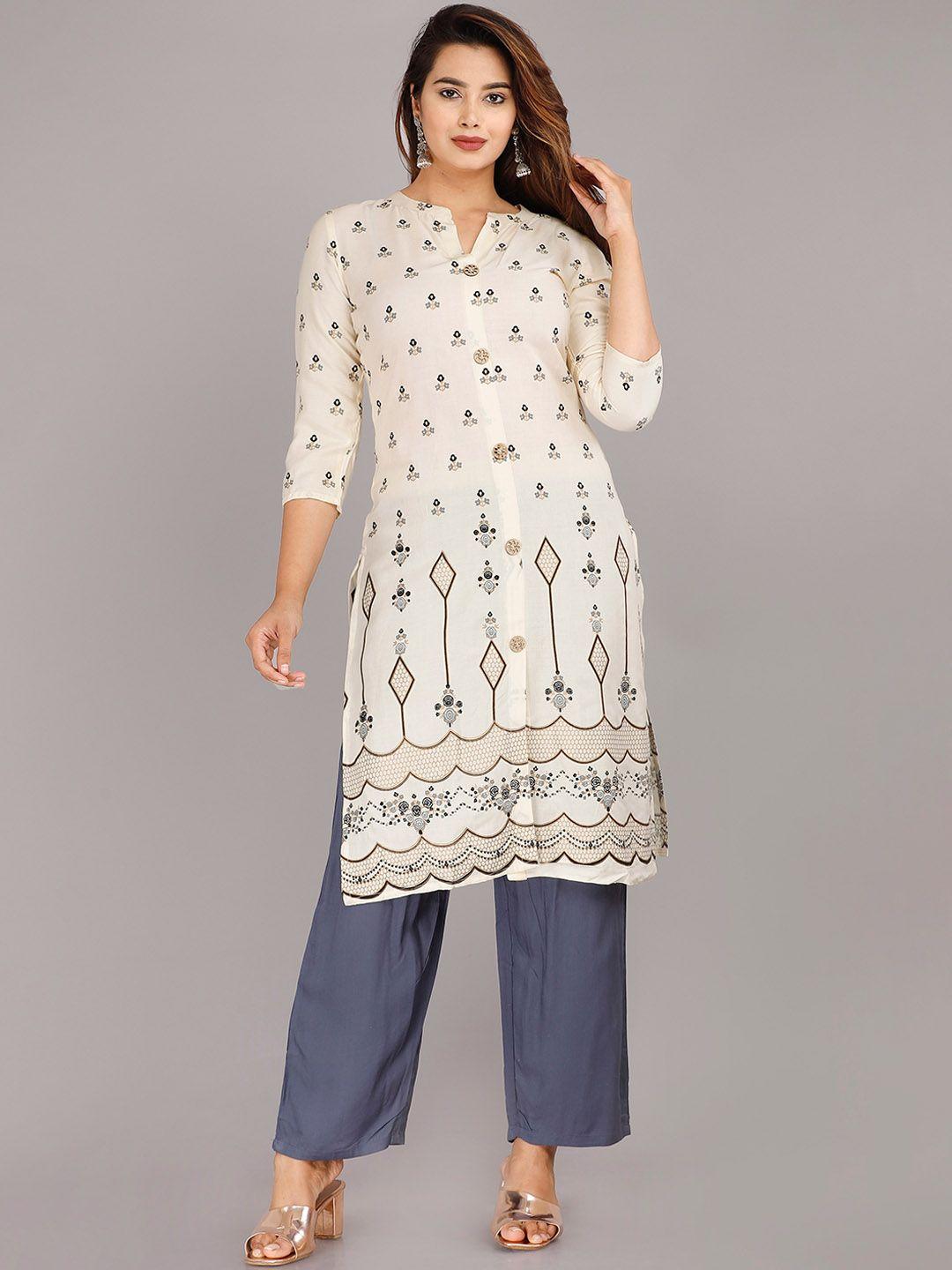 sp designs women off white floral embroidered kurti with trousers