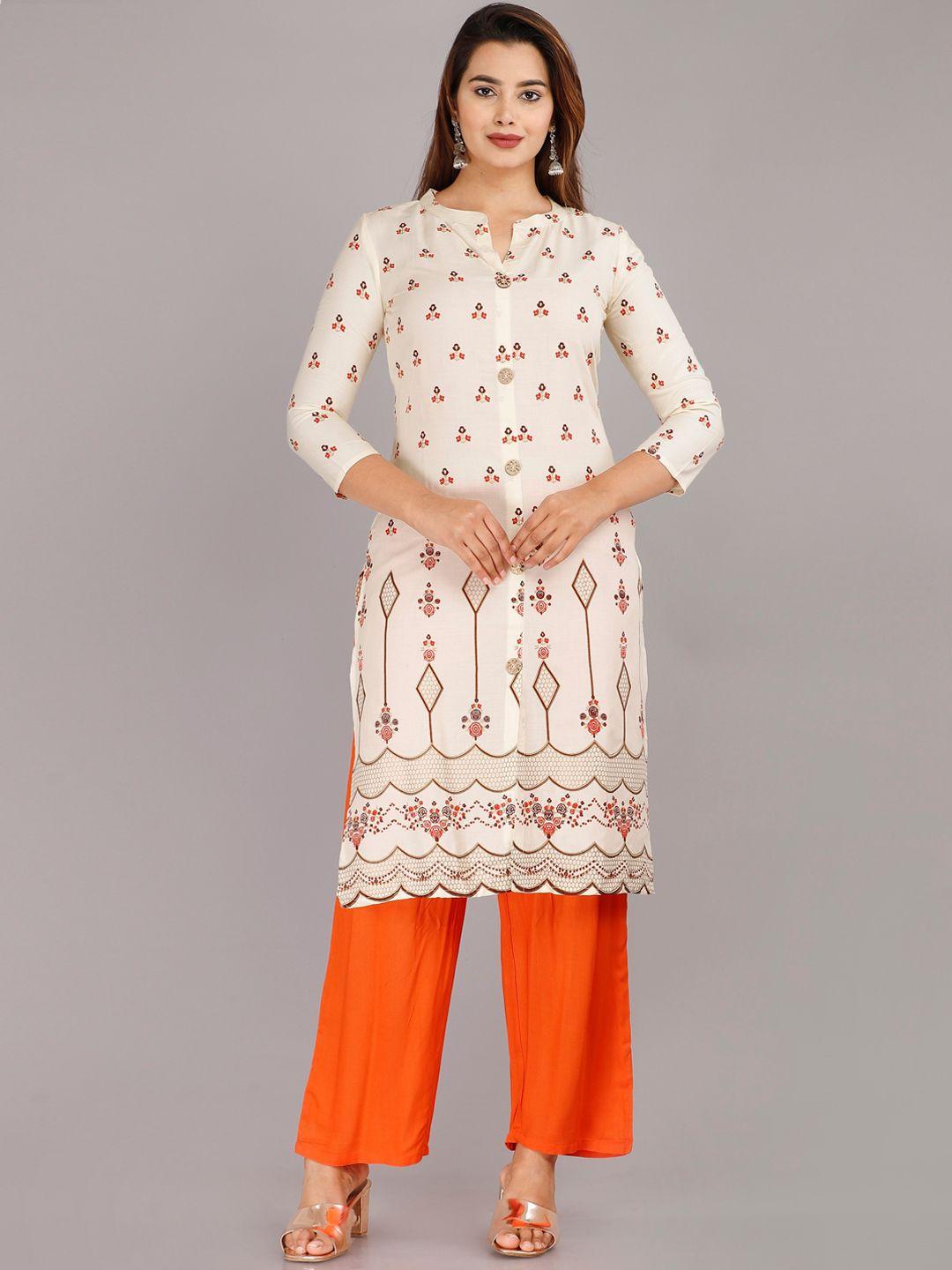 sp designs women off white floral printed kurta with trousers