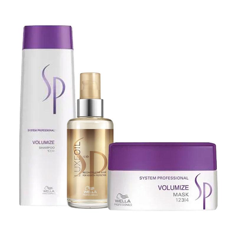 sp volumize shampoo, mask and hair oil combo for fine hair