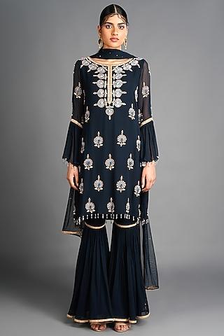 space blue embroidered gharara set