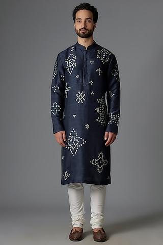 space blue raw silk shibori printed kurta set