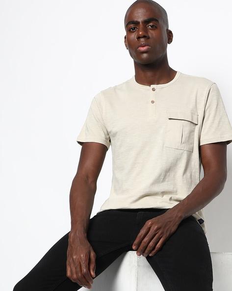 space-dyed henley t-shirt with flap pocket