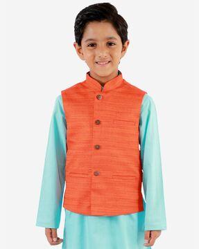 space-dyed nehru jacket with welt pockets