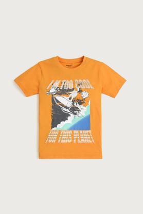 space graphic print cotton round neck boys t-shirt - orange