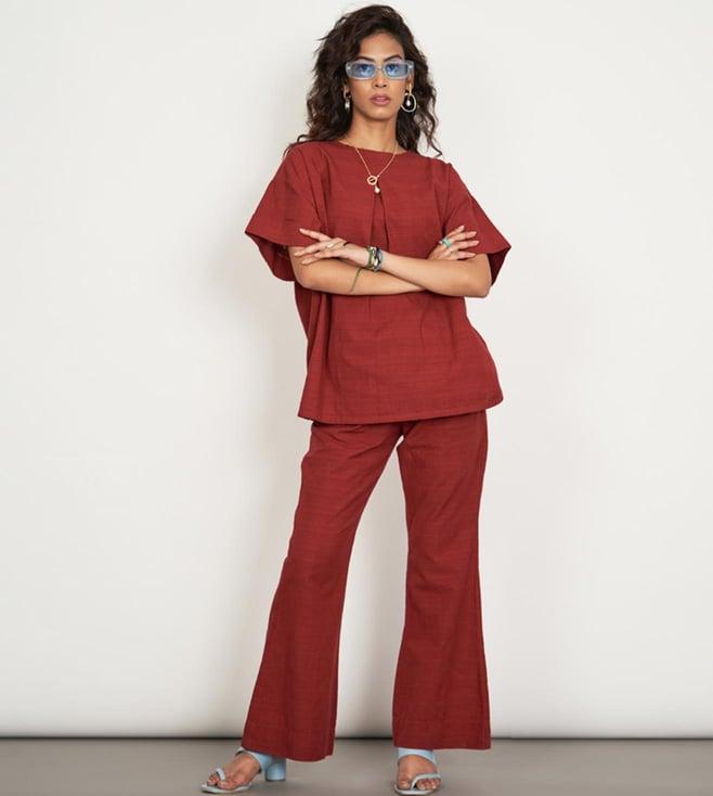 space lines burgundy summer lush scarlet top and pant