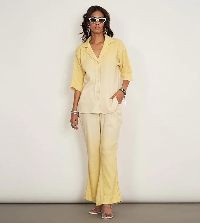 space lines pastel yellow summer lush itza shirt and pant