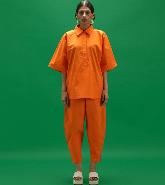 space lines persimmon orange summer lush ikigai top and pant