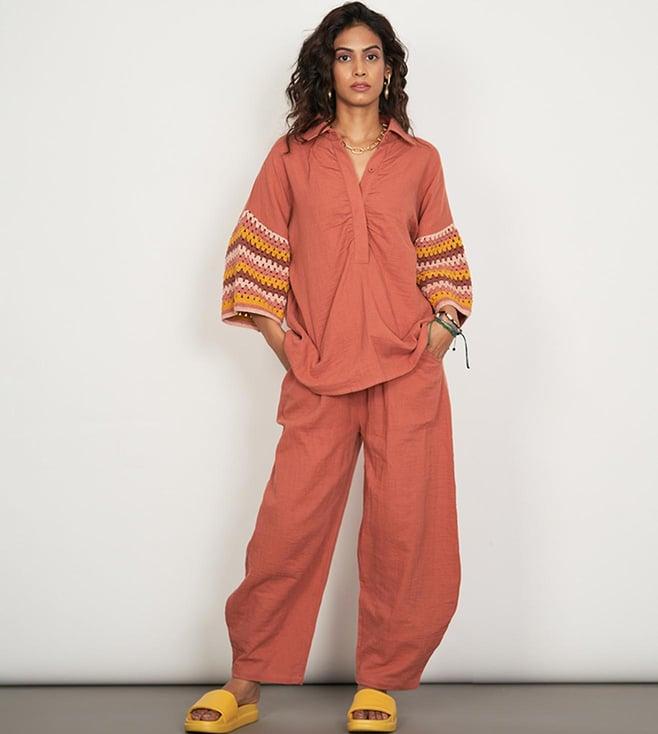 space lines rust brown summer lush aarde top and pant