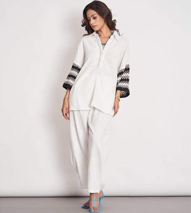 space lines white summer lush aarde top and pant