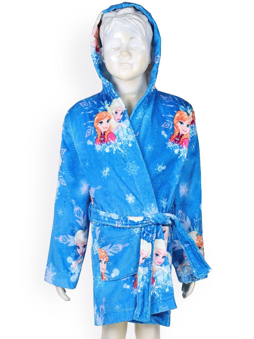 spaces blue 380 gsm disney princess printed cotton bath robe with hood
