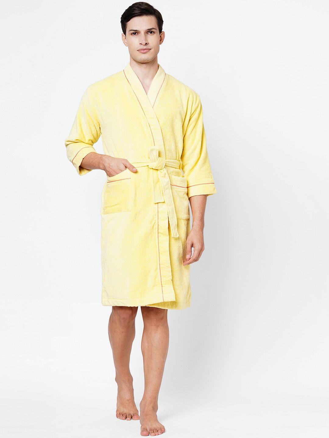 spaces coral yellow solid pure cotton 380 gsm bath robe