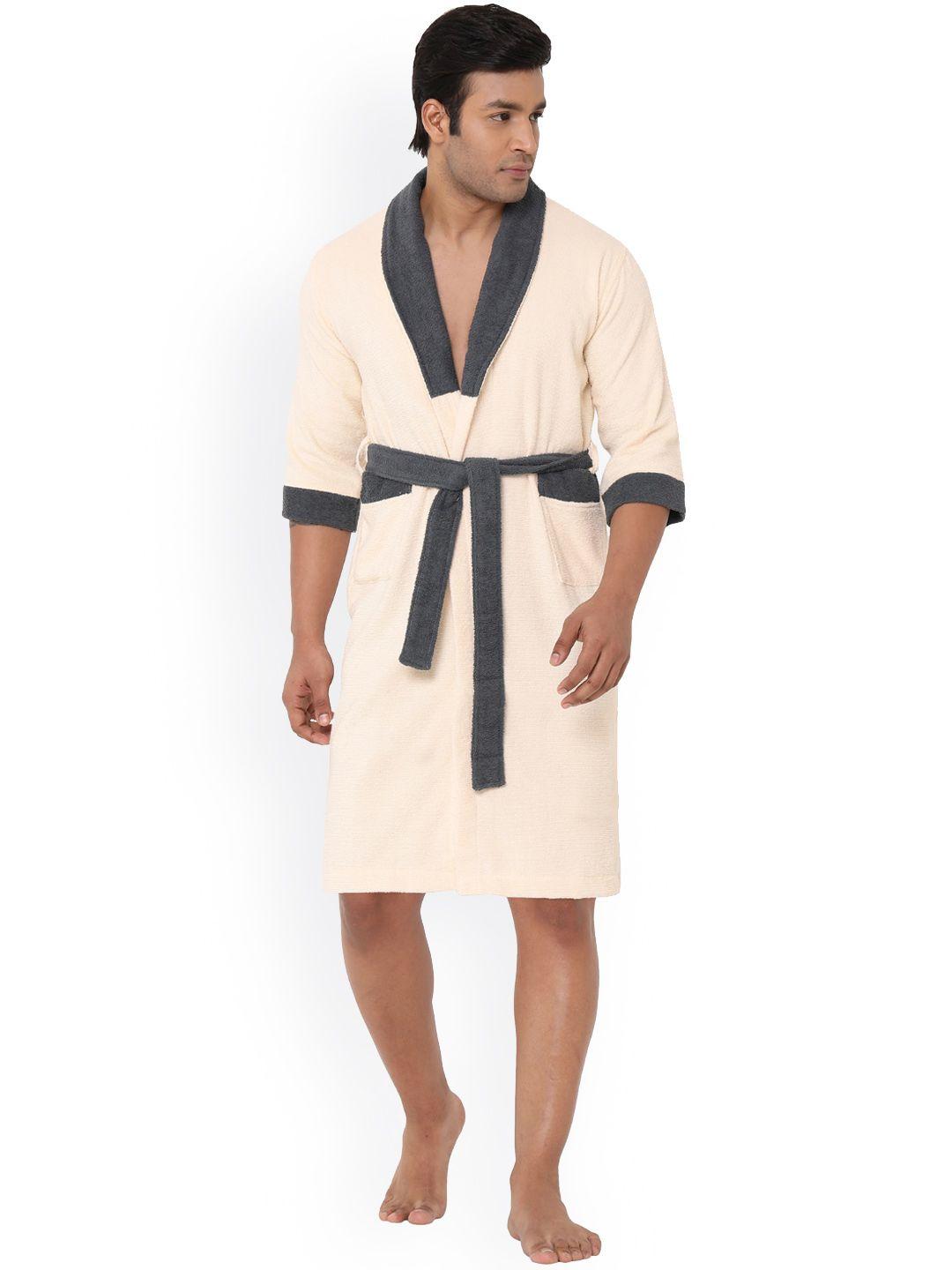 spaces cream-coloured solid pure cotton 300 gsm bathrobe