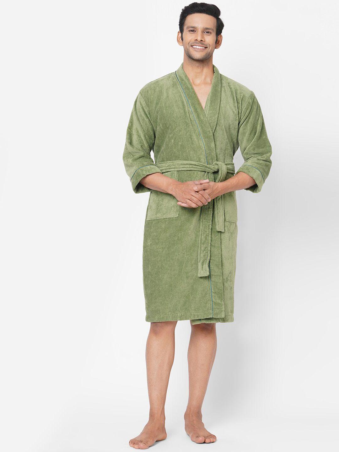spaces green solid 380gsm pure cotton bath robe
