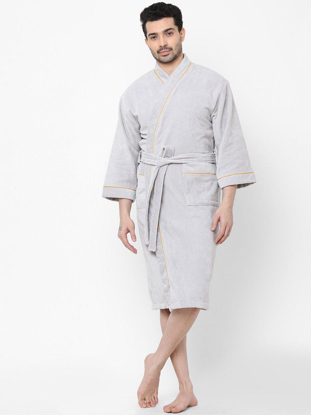 spaces grey solid pure cotton bath robe with belt