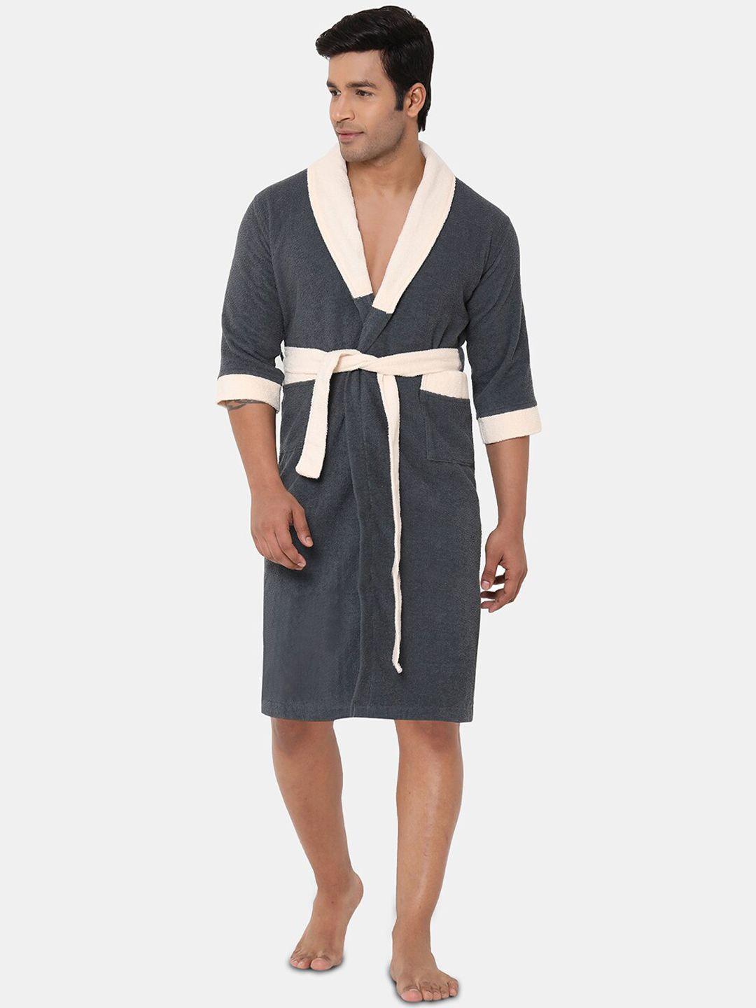 spaces grey solid pure cotton bath robe