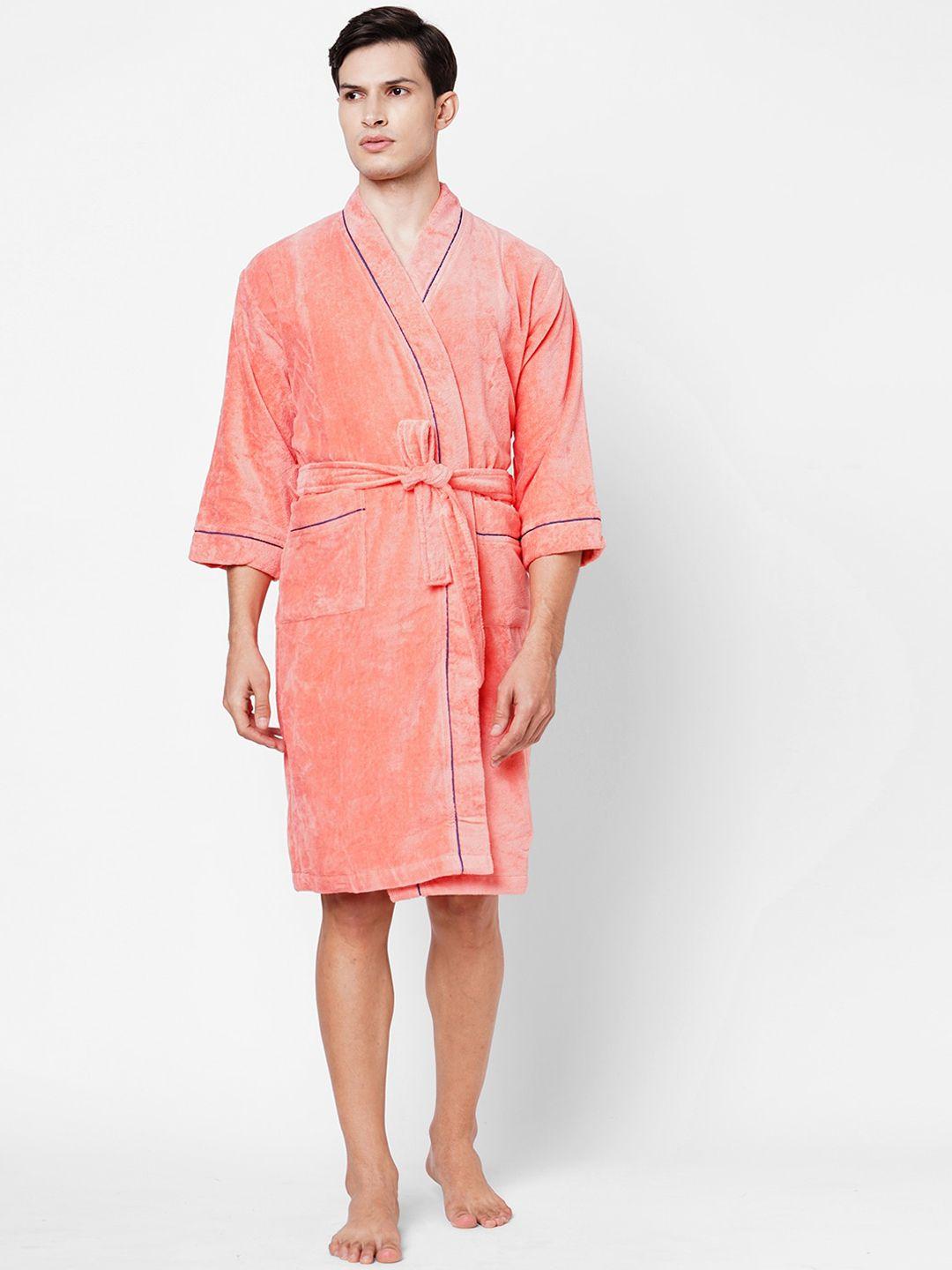 spaces unisex coral peach-colored solid cotton bath robe