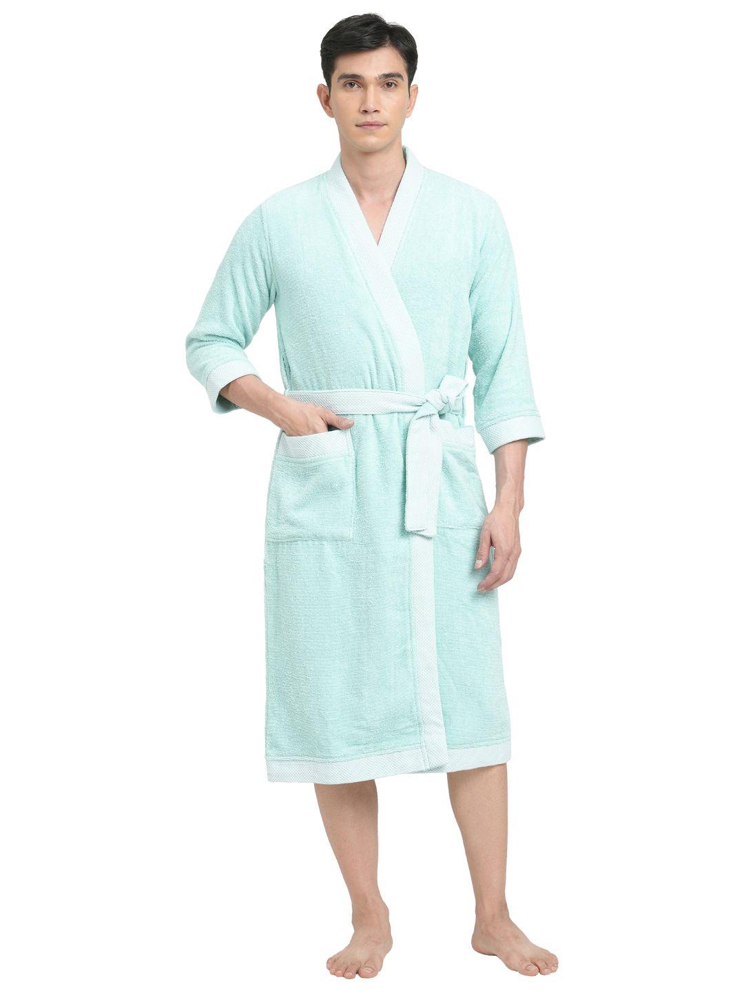 spaces unisex pure cotton 400 gsm bath robe with fabric belt