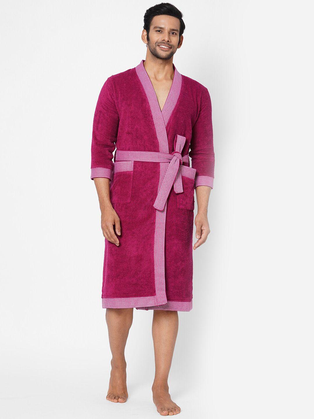spaces unisex violet solid v-neck cotton bath robe