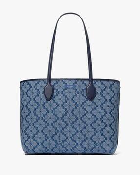 spade flower jacquard denim bleecker tote bag