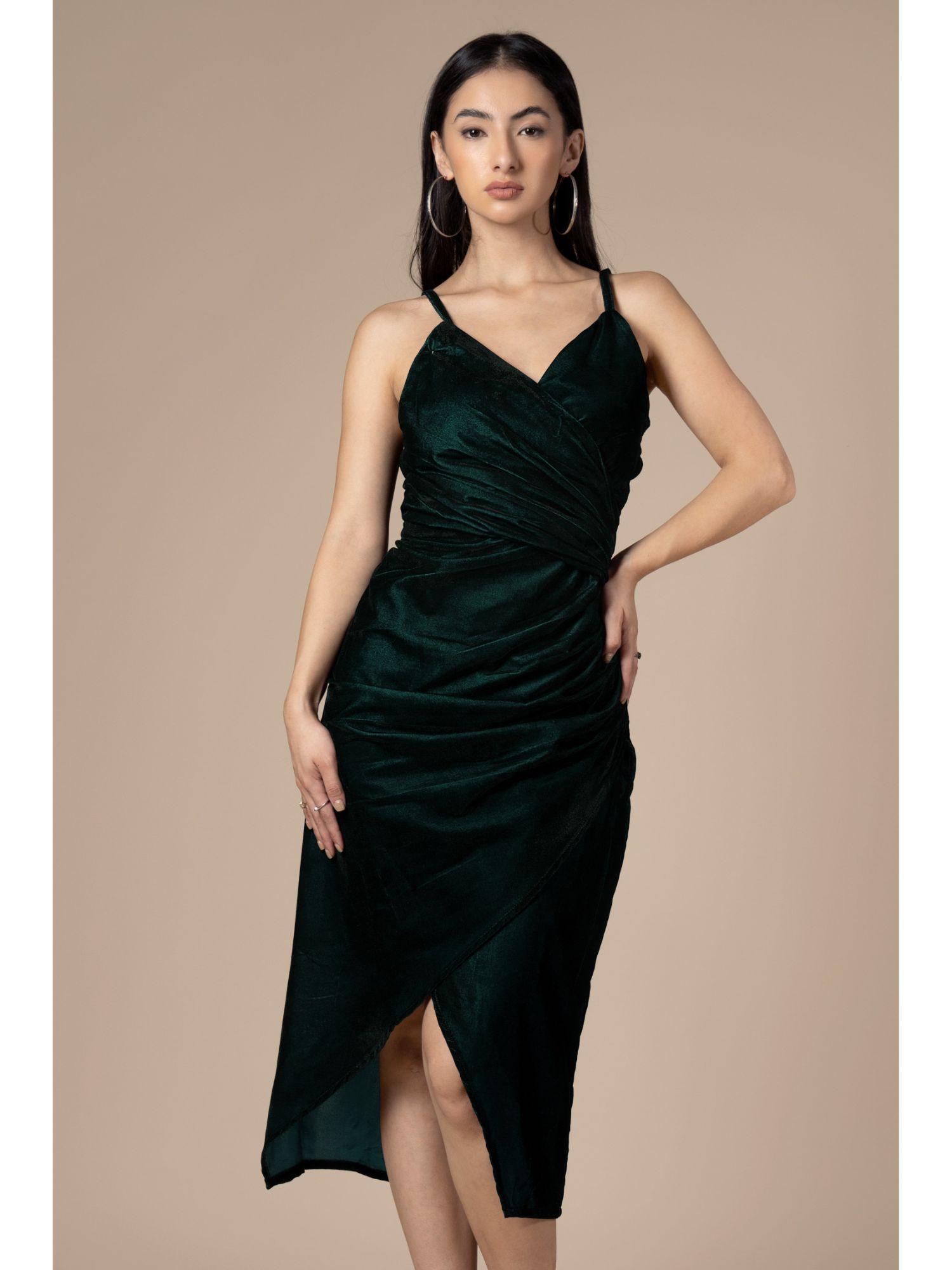 spaghetti dual tone velvet dress for women