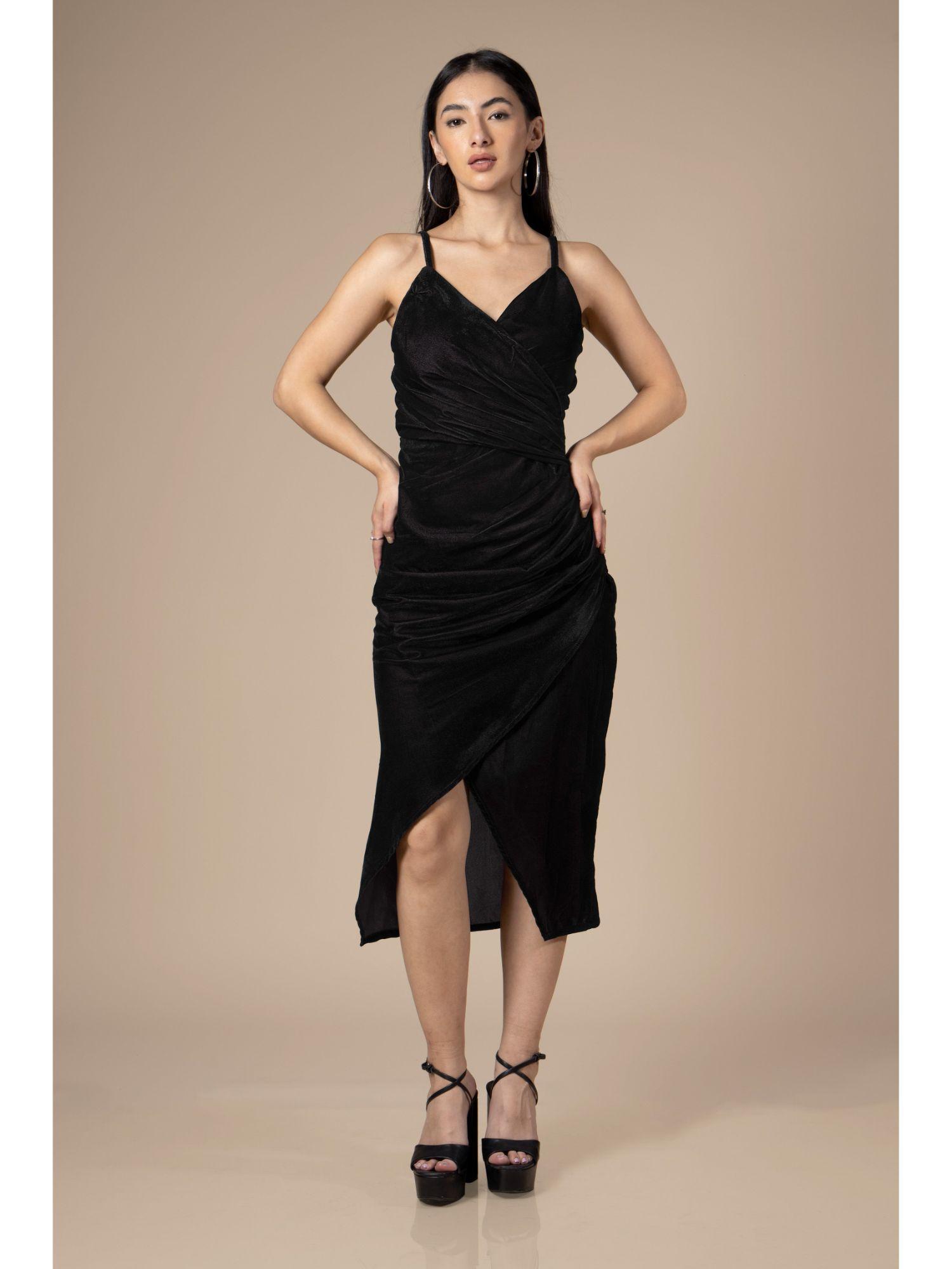 spaghetti dual tone velvet dress for women