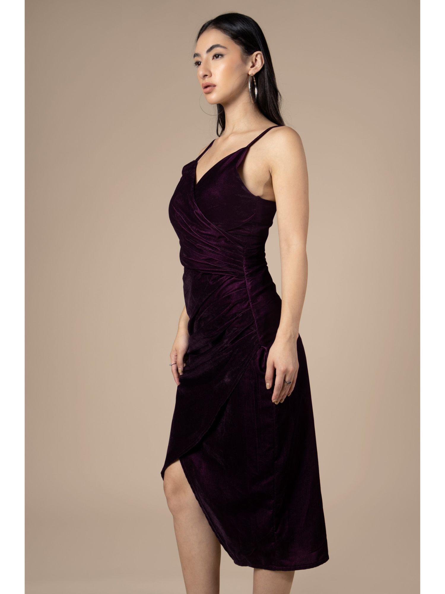 spaghetti dual tone velvet dress for women