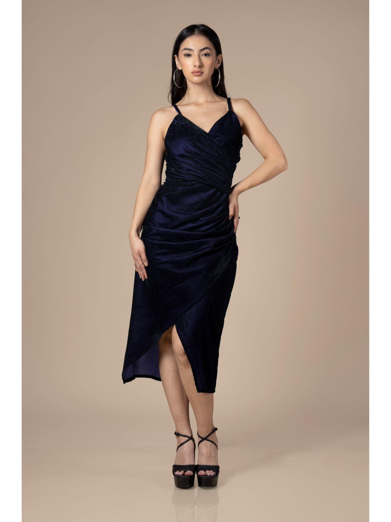 spaghetti dual tone velvet dress for women