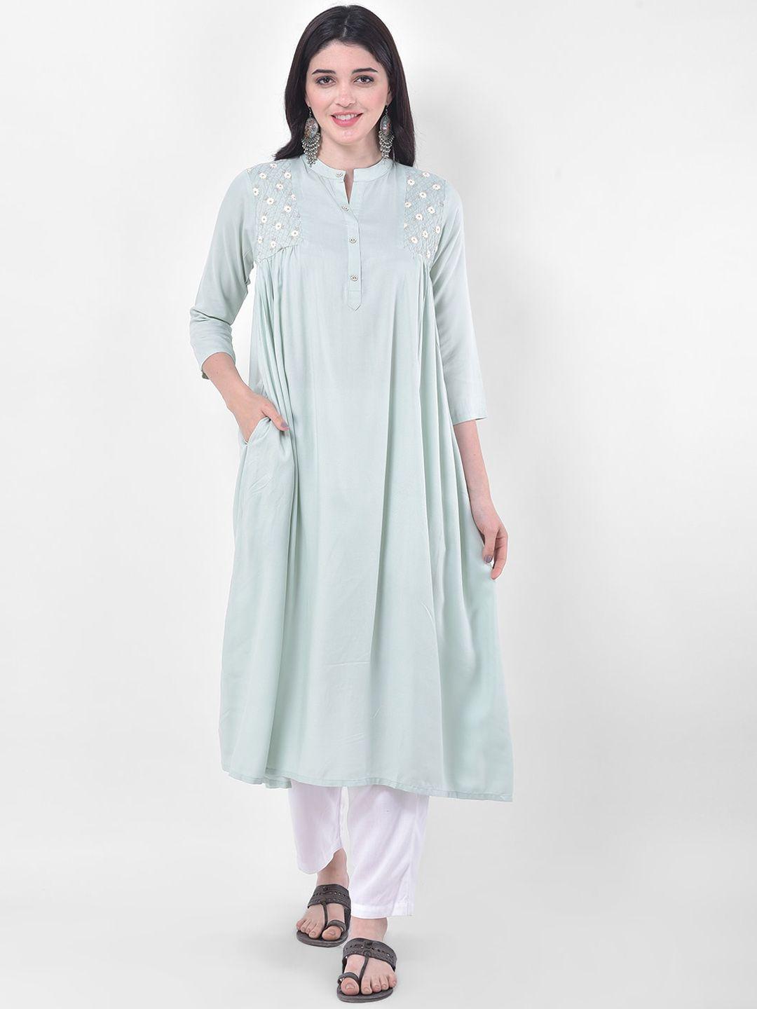 span floral embroidered pleated a-line kurta