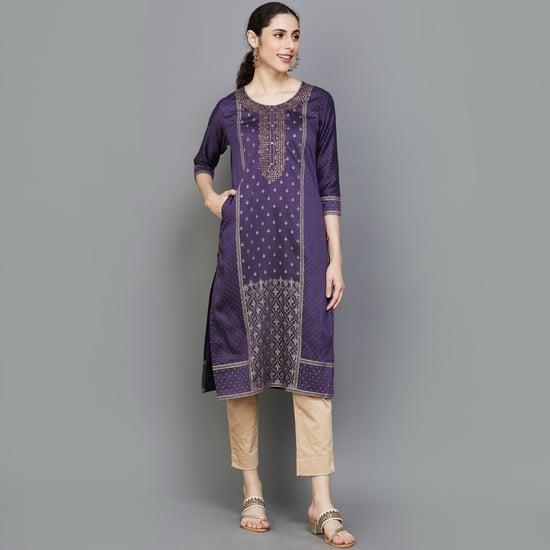span women embellished straight kurta