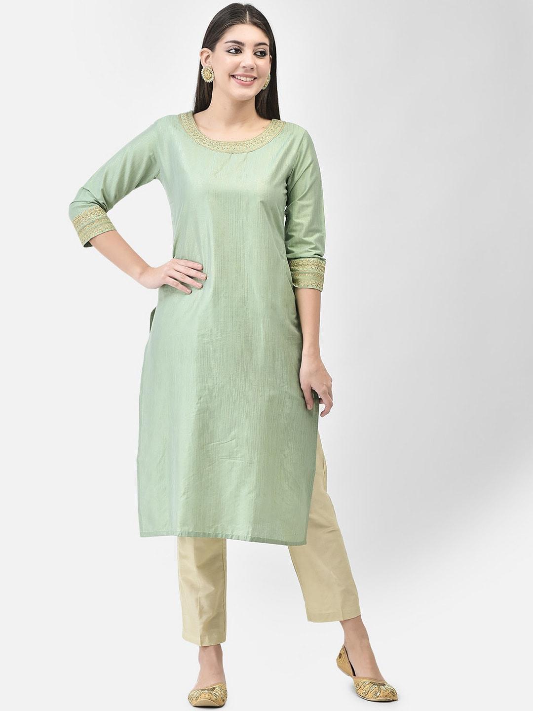 span women green printed kurta