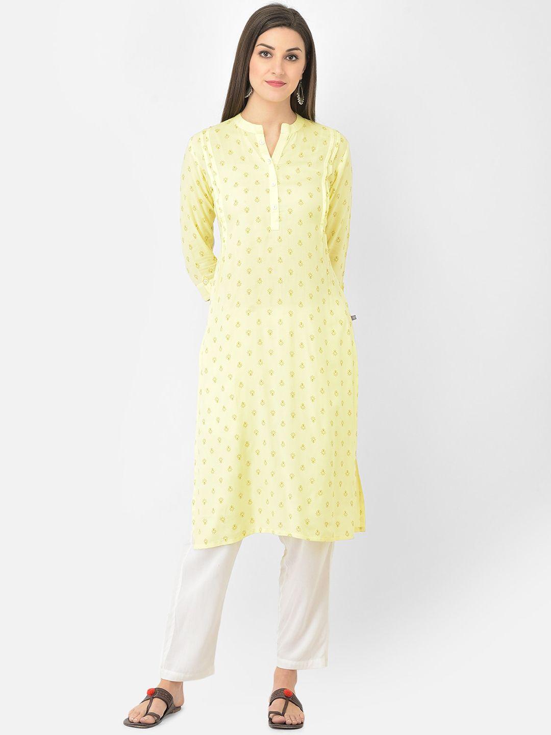 span band collar ethnic motifs printed pleated straight kurta