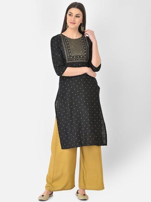 span black embroidered straight kurta