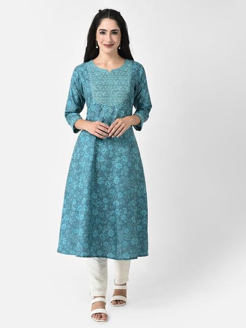 span blue printed a line kurta