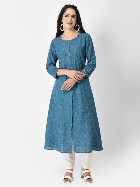 span blue printed a line kurta