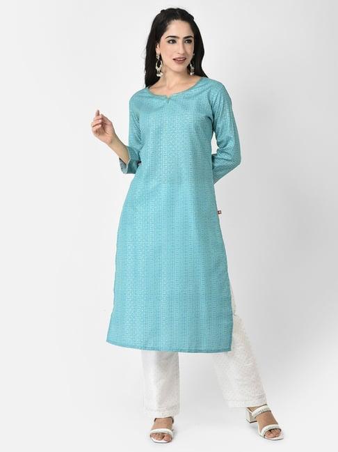 span blue printed straight kurta