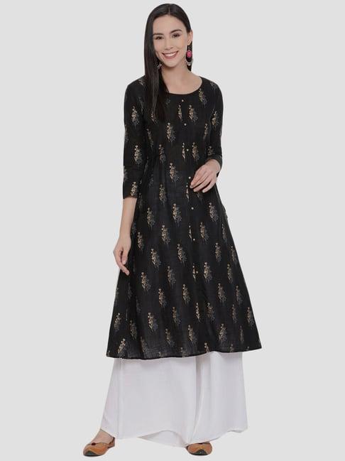 span charcoal cotton printed a line kurta