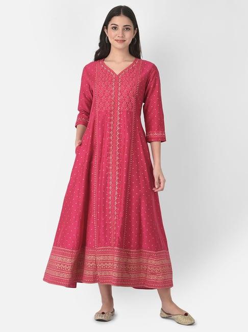 span dark pink embroidered anarkali kurta