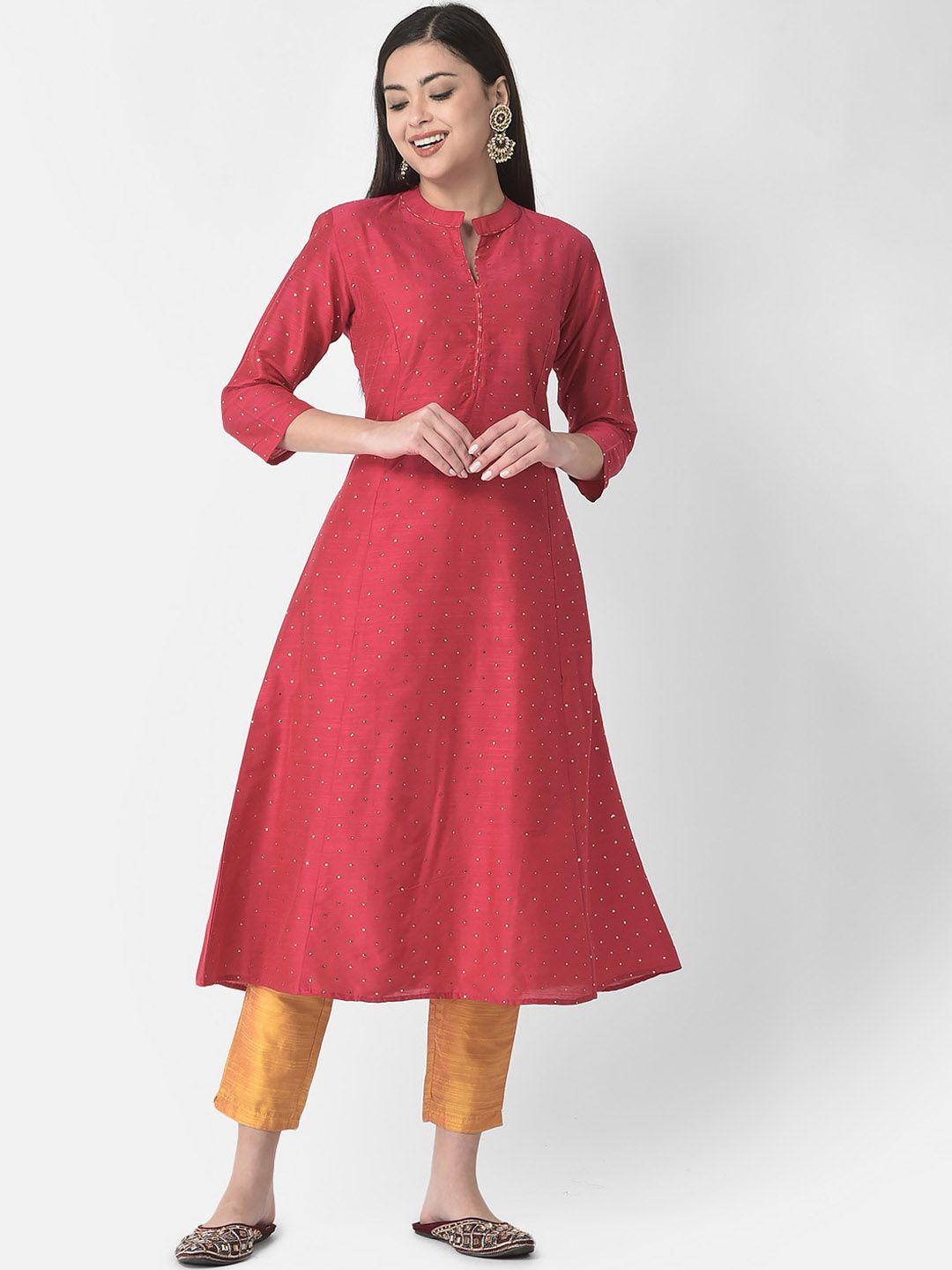 span embellished mandarin collar a-line silk kurta