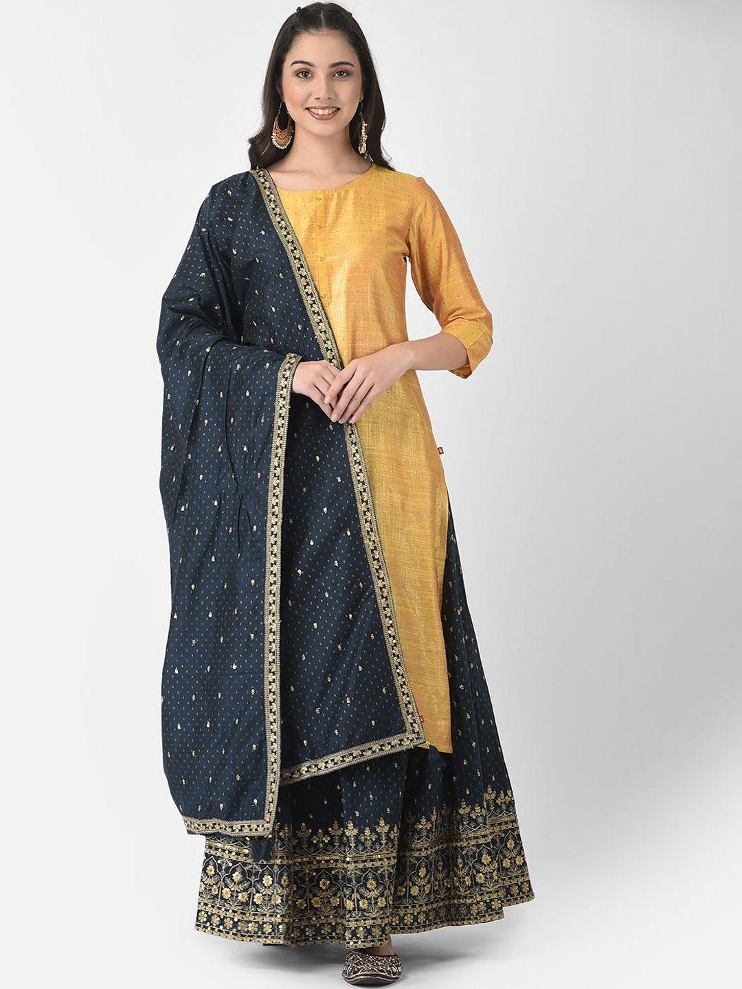 span embellished stones detail pure silk straight kurta with dupatta