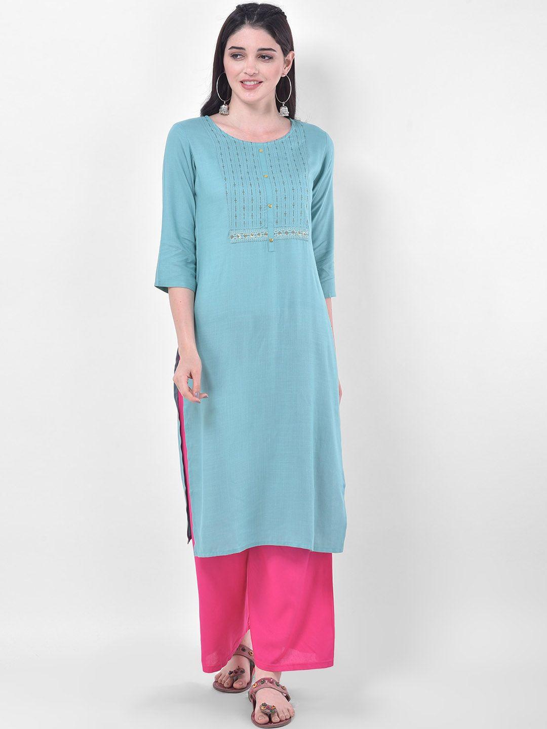 span ethnic motif printed sequinned pure cotton straight kurta