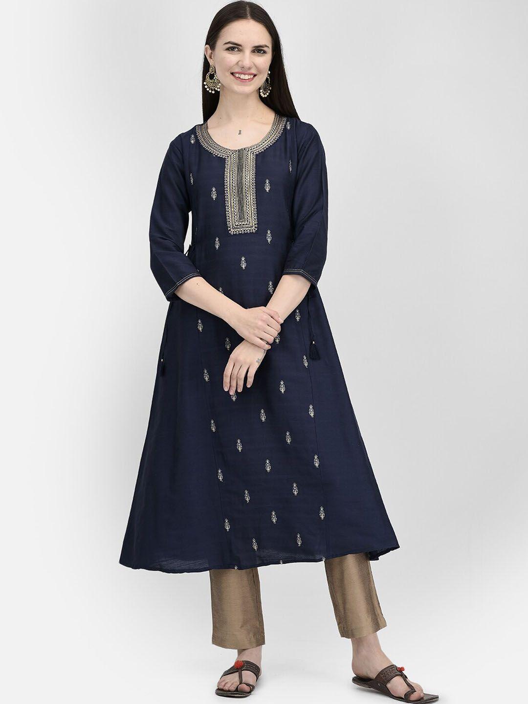 span ethnic motif yoke design thread work a-line kurta