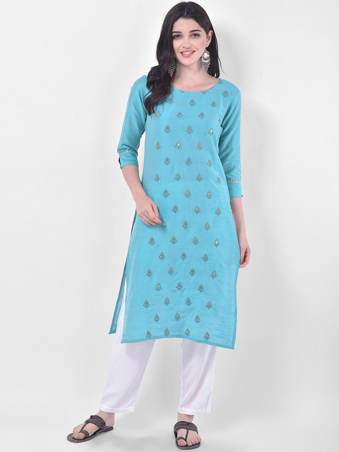 span ethnic motifs embroidered sequins pure cotton kurta