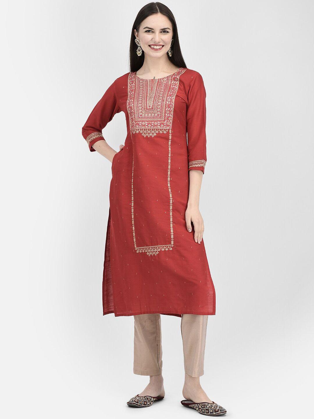 span ethnic motifs embroidered silk kurta