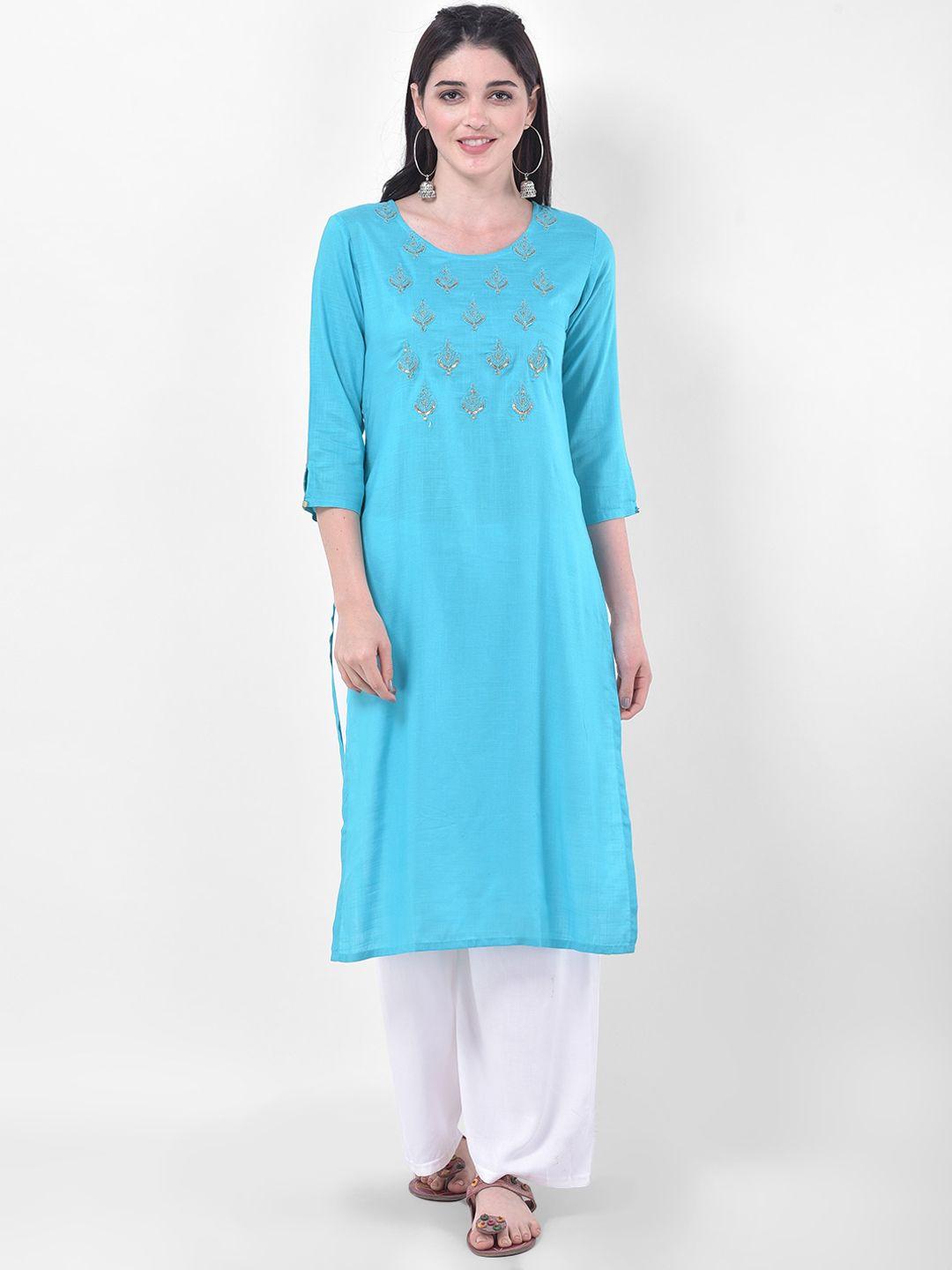 span ethnic motifs embroidered straight kurta