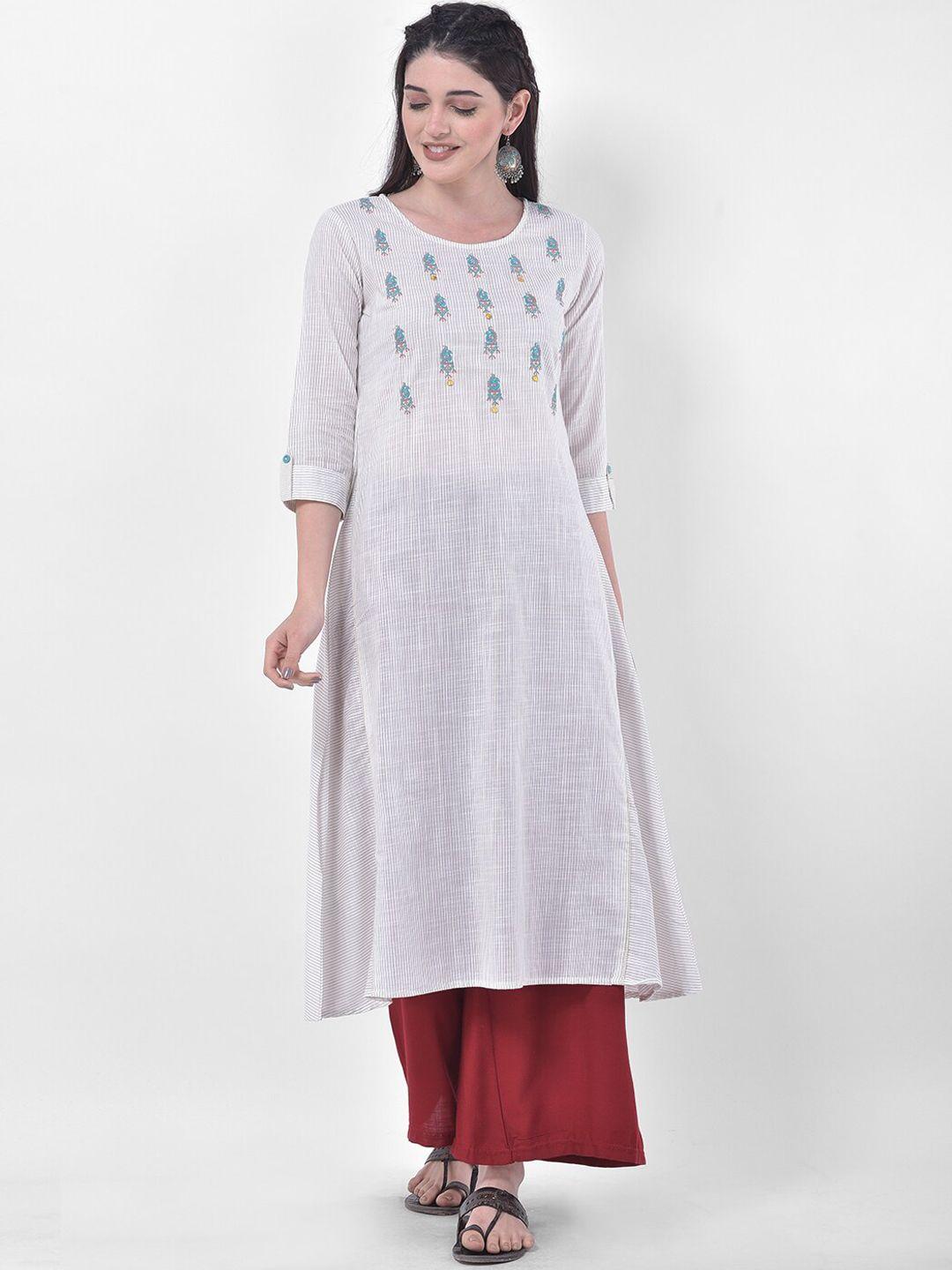 span ethnic motifs embroidered thread work pure cotton kurta