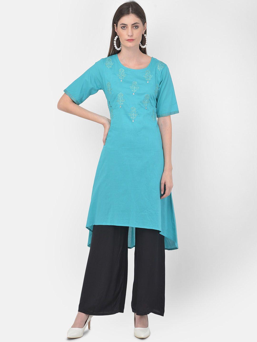 span ethnic motifs embroidered thread work pure cotton kurta