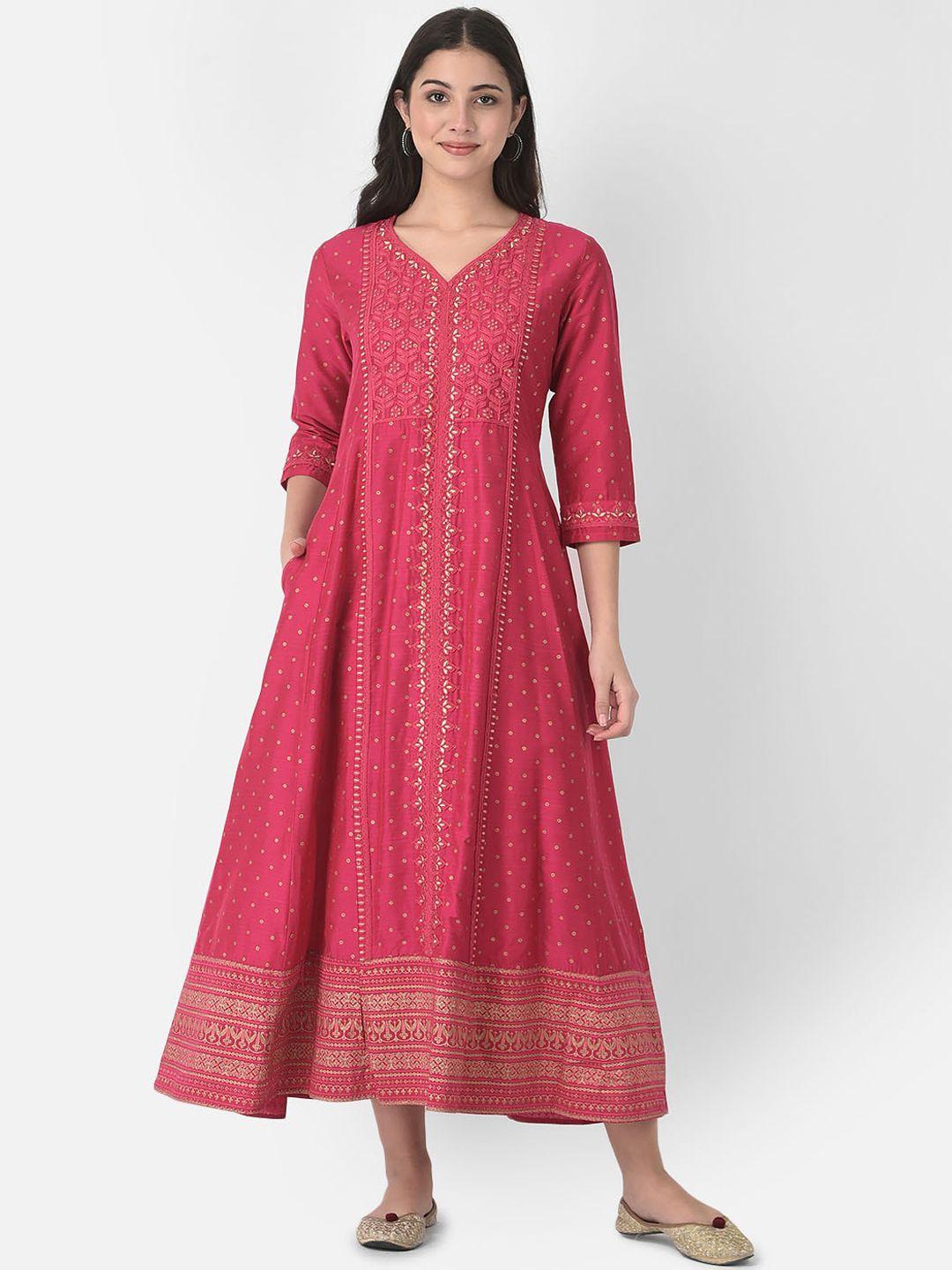span ethnic motifs printed embroidered a-line ethnic dress